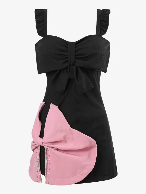 Sweet Lolita Swimsuits Black Ruffles Bows Sleeveless Dress Pants - Image 6