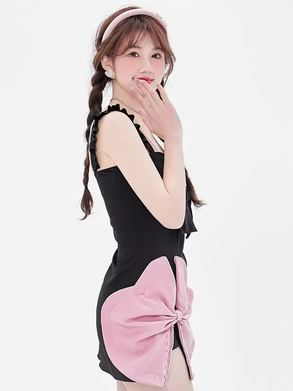 Sweet Lolita Swimsuits Black Ruffles Bows Sleeveless Dress Pants - Image 5