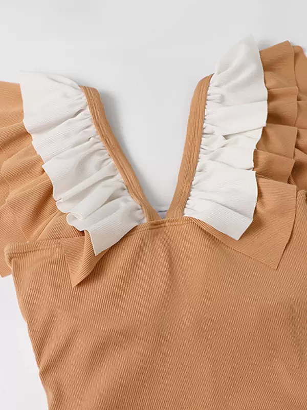 ROCOCO Style Lolita Swimsuits Orange Bows Ruffles Color Block Sleeveless Jumpsuit - Image 7