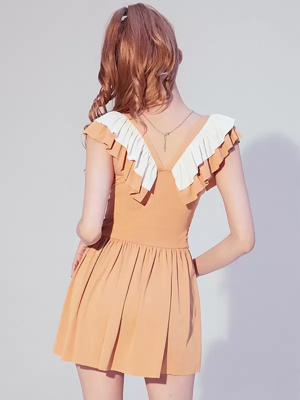ROCOCO Style Lolita Swimsuits Orange Bows Ruffles Color Block Sleeveless Jumpsuit - Image 5