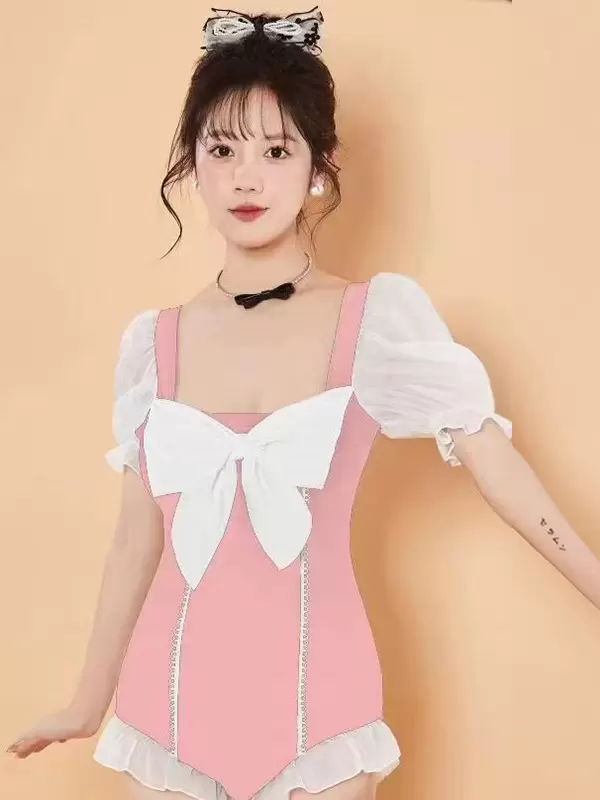 Sweet Lolita Swimsuits Light Sky Blue Color Block Ruffles Bows Short Sleeves Jumpsuit - Image 6