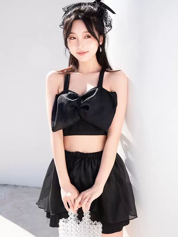 Sweet Lolita Swimsuits Black Bows Ruffles Sleeveless Skirt Top - Image 4