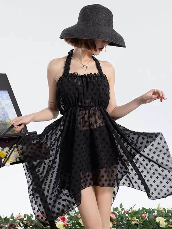 ROCOCO Style Lolita Swimsuits Ecru White Flowers Sleeveless Top Dress Pants - Image 7