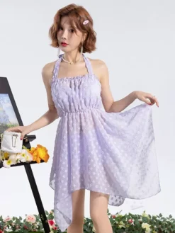 ROCOCO Style Lolita Swimsuits Ecru White Flowers Sleeveless Top Dress Pants