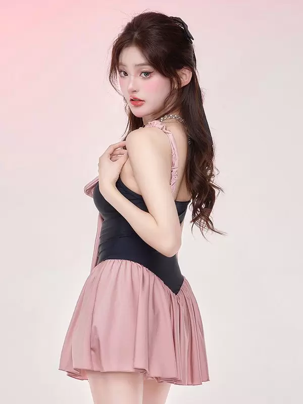 ROCOCO Style Lolita Swimsuits Pink Bows Pleated Sleeveless Jumpsuit - Image 4