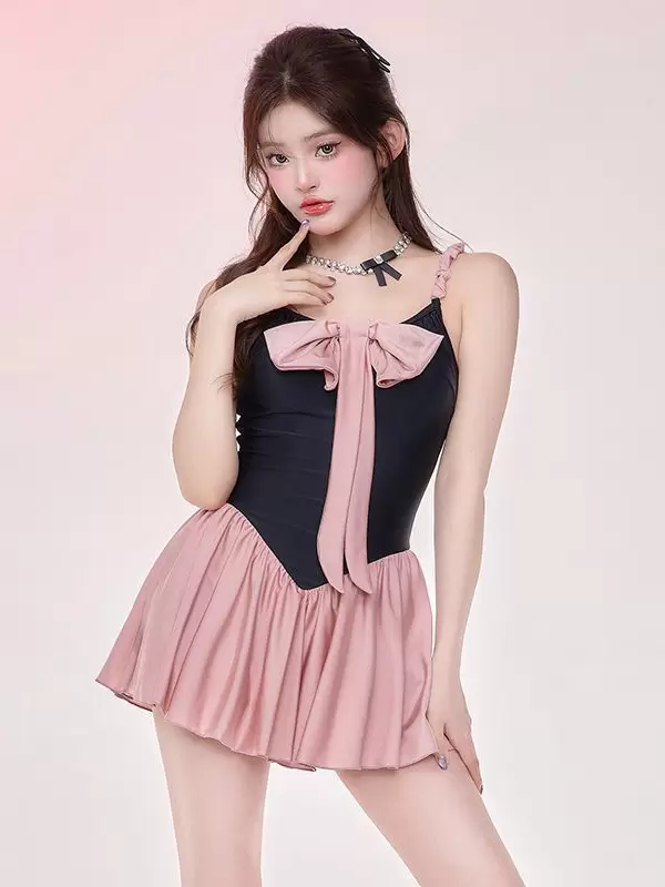 ROCOCO Style Lolita Swimsuits Pink Bows Pleated Sleeveless Jumpsuit - Image 2