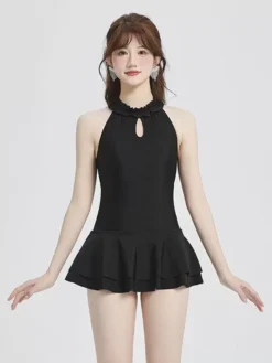 Sweet Lolita Swimsuits Black Ruffles Sleeveless Jumpsuit