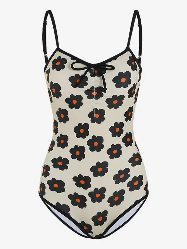 ROCOCO Style Lolita Swimsuits Black Floral Print Bows Sleeveless Jumpsuit - Image 8