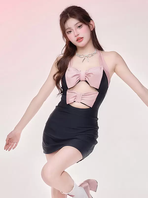 Sweet Lolita Swimsuits Black Bows Color Block Sleeveless Jumpsuit - Image 2