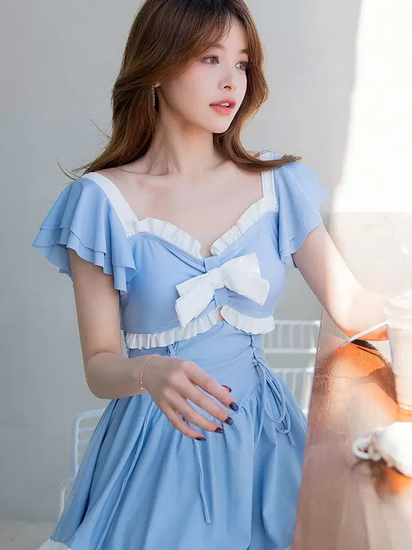 Sweet Lolita Swimsuits Light Sky Blue Ruffles Bows Lace Up Sleeveless Jumpsuit - Image 5