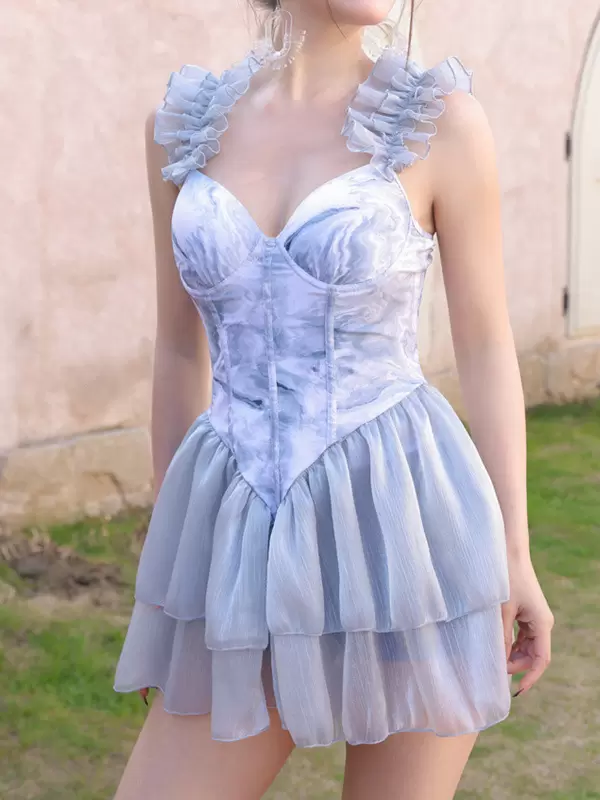 Sweet Lolita Swimsuits Pink Tiered Ruffles Floral Print Sleeveless Jumpsuit - Image 2