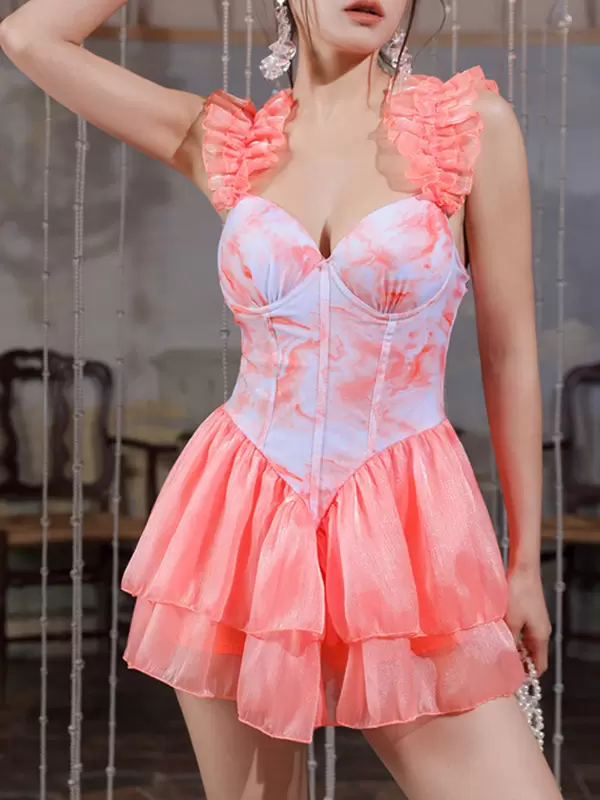 Sweet Lolita Swimsuits Pink Tiered Ruffles Floral Print Sleeveless Jumpsuit - Image 7