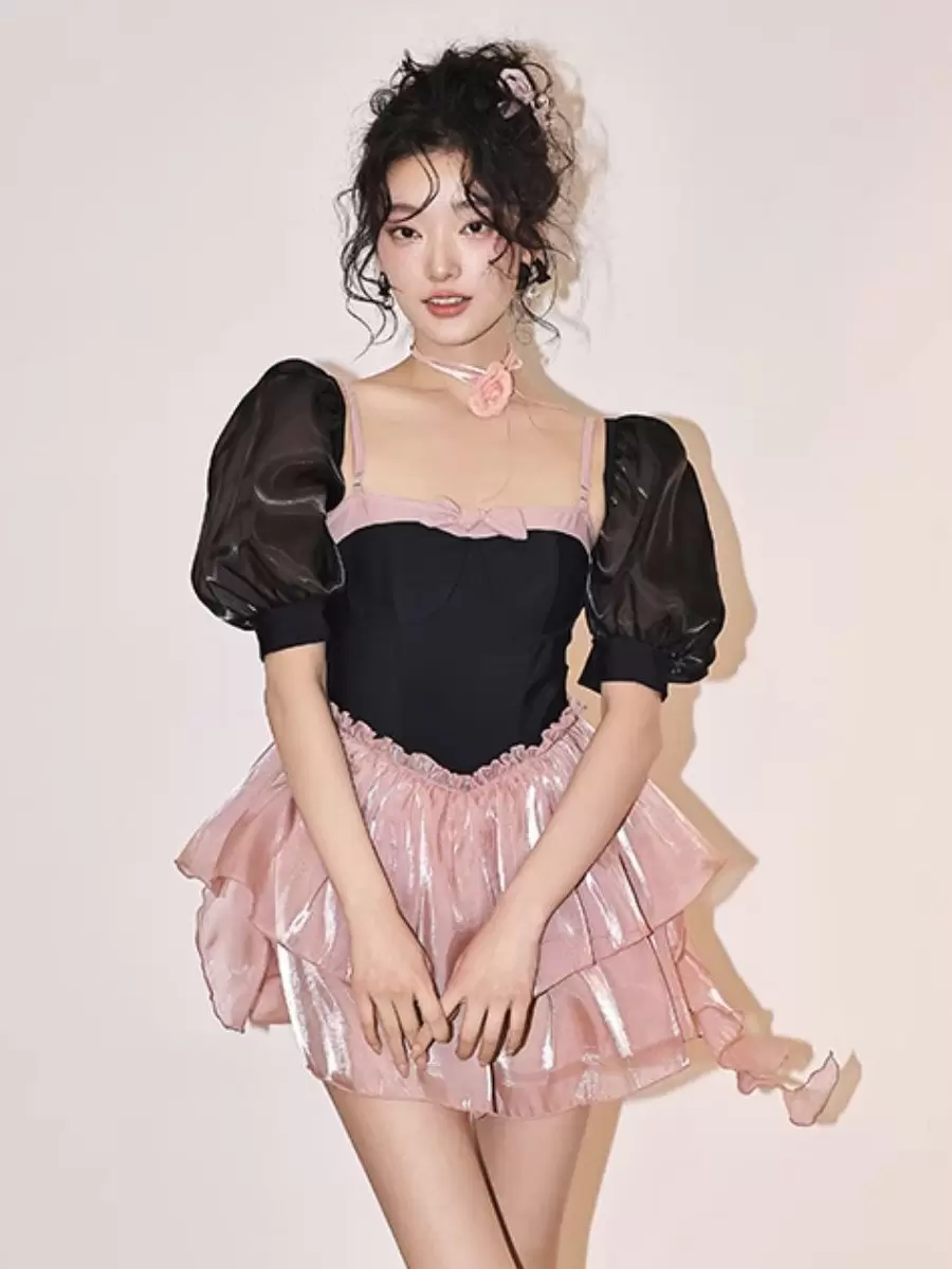 Sweet Lolita Swimsuits Pink Tiered Bows Sleeveless Jumpsuit - Image 2