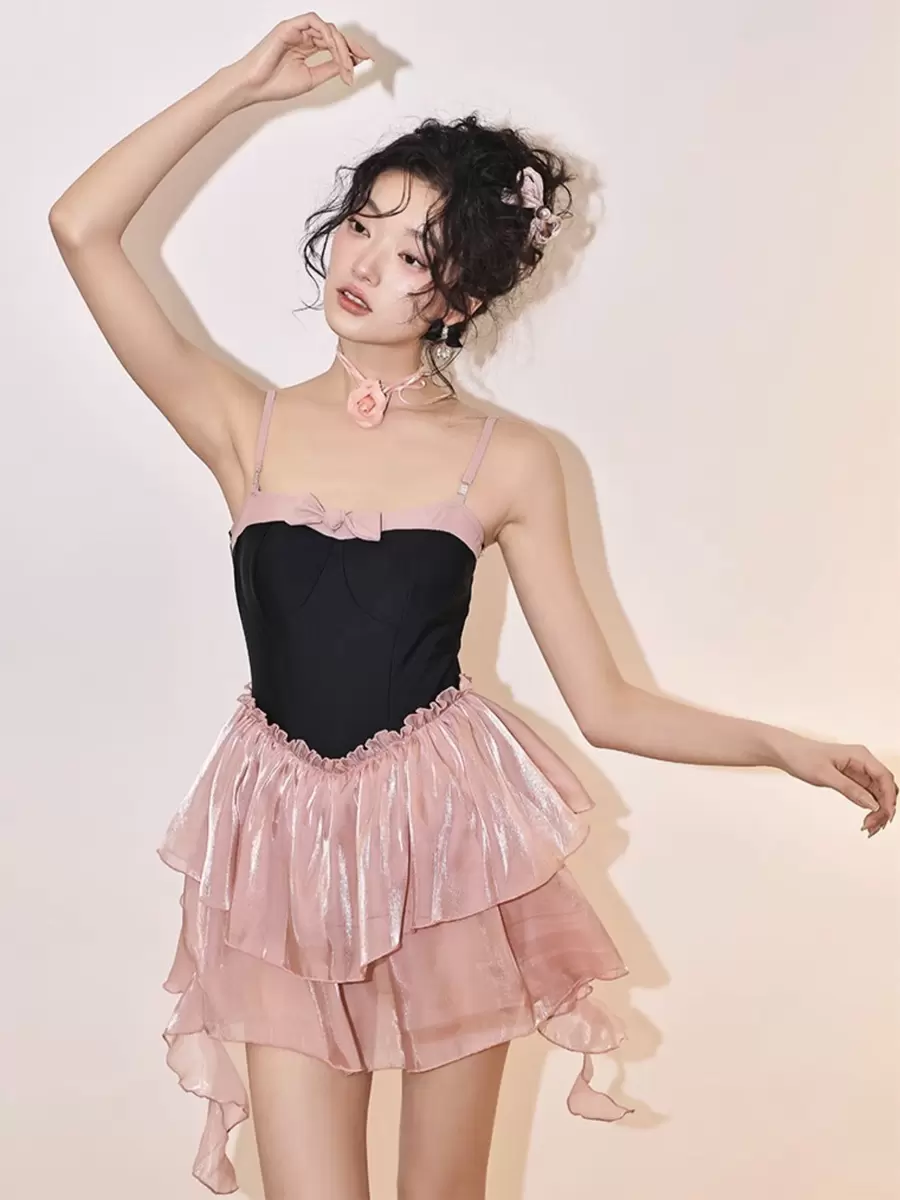 Sweet Lolita Swimsuits Pink Tiered Bows Sleeveless Jumpsuit - Image 3