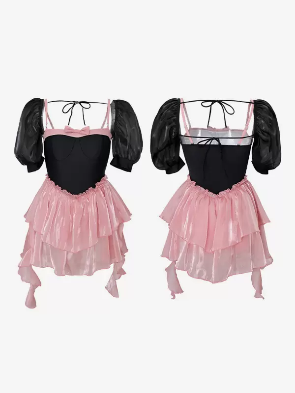 Sweet Lolita Swimsuits Pink Tiered Bows Sleeveless Jumpsuit - Image 5