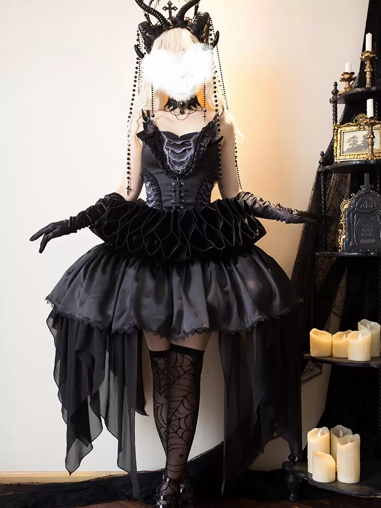 Gothic Lolita Dresses Draped Chains Animal Print Black Black - Image 8