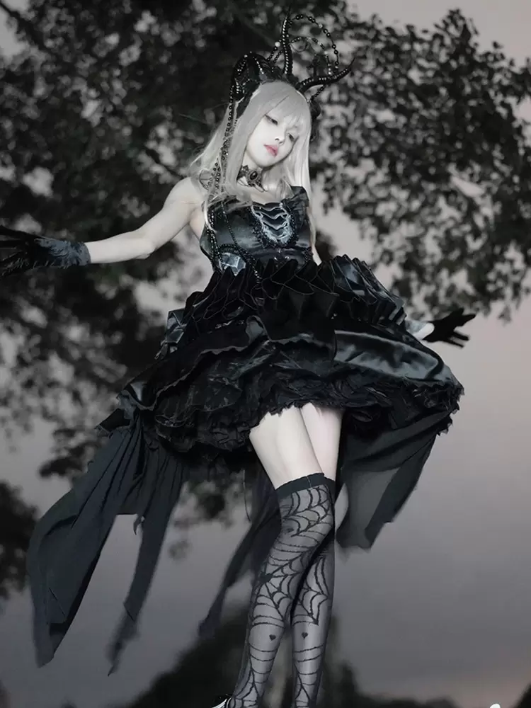 Gothic Lolita Dresses Draped Chains Animal Print Black Black - Image 2