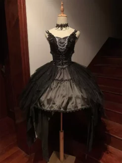 Gothic Lolita Dresses Draped Chains Animal Print Black Black