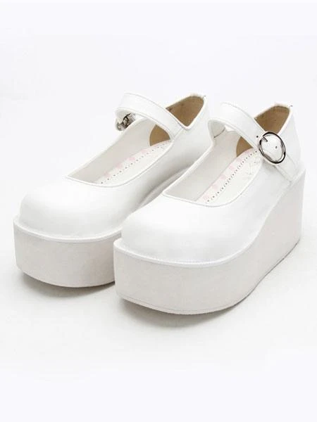 Lolitashow Sweet Lolita Shoes White Platform Wedge Ankle Strap Lovely Lolita Shoes - Image 8