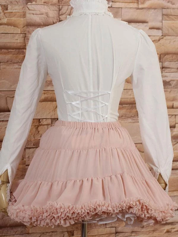 Lolitashow White High Collar Lolita Blouse Long Sleeves With Ruffles - Image 4