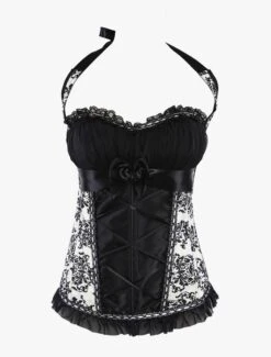 Lolitashow Black Retro Bows Halter Corsets For Women