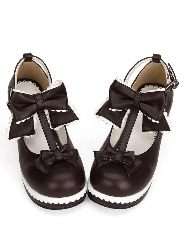 Lolitashow Sweet Lolita Shoes White Round Toe Cone Heel T Strap Lolita Shoes - Image 19