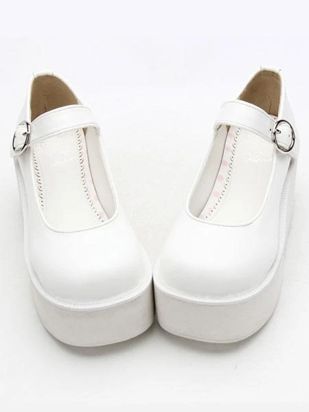 Lolitashow Sweet Lolita Shoes White Platform Wedge Ankle Strap Lovely Lolita Shoes - Image 9