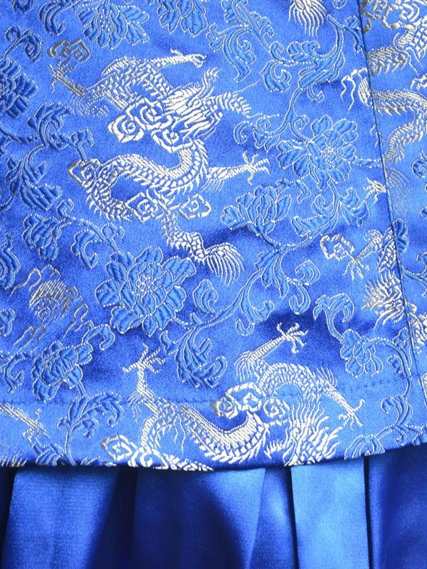 Classic Blue Qi Lolita Dress Sleevesless Lace Up Printed Satin - Image 8