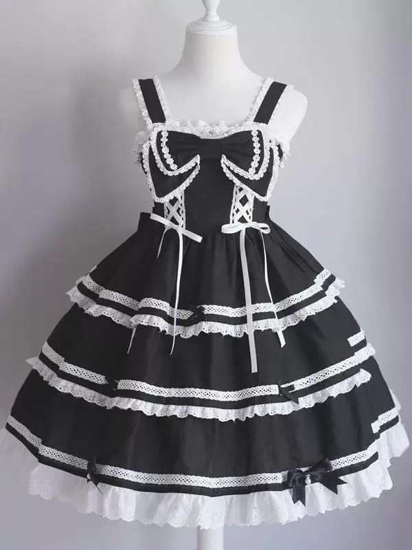 Sweet Lolita JSK Dress Bow Ruffles Lace Up Lolita Jumper Skirts - Image 5