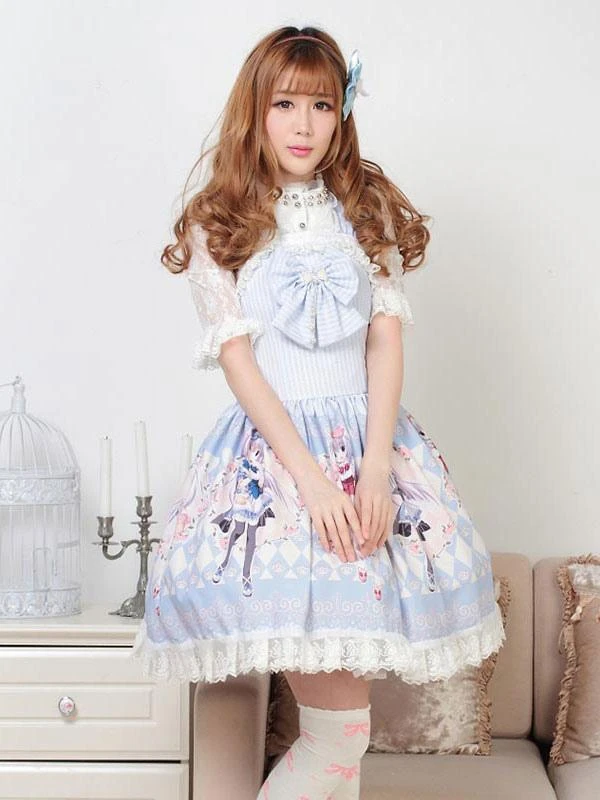 Classic Lolita JSK Dress Light Sky Blue Pearls Bows Lolita Jumper Skirts - Image 2