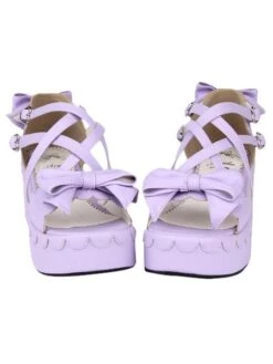 PU Leather Mid Heel Round Toe Lolita Sandals