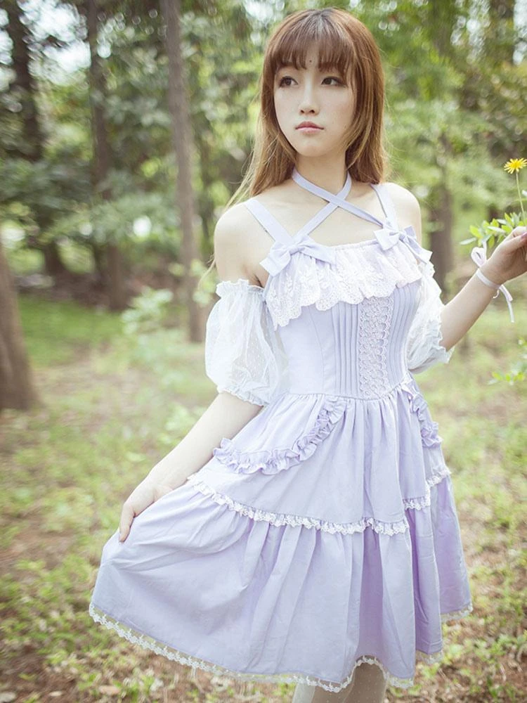 Lolitashow Sweet Lolita Dress Lace Ruffle Chiffon Lolita Jumper Skirt - Image 5