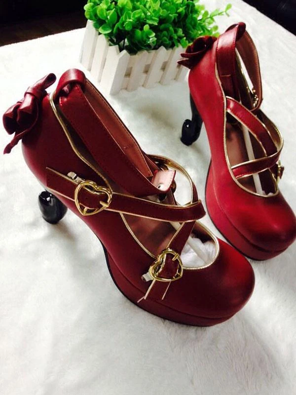 Sweet Lolita Pumps Strappy Criss Cross Buckle Bow High Heel Lolita Shoes - Image 5