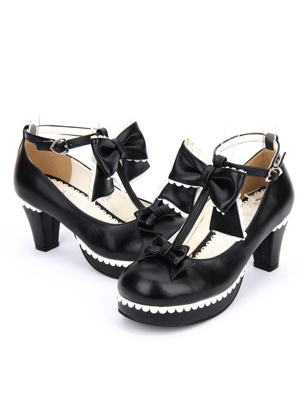 Lolitashow Sweet Lolita Shoes White Round Toe Cone Heel T Strap Lolita Shoes - Image 10