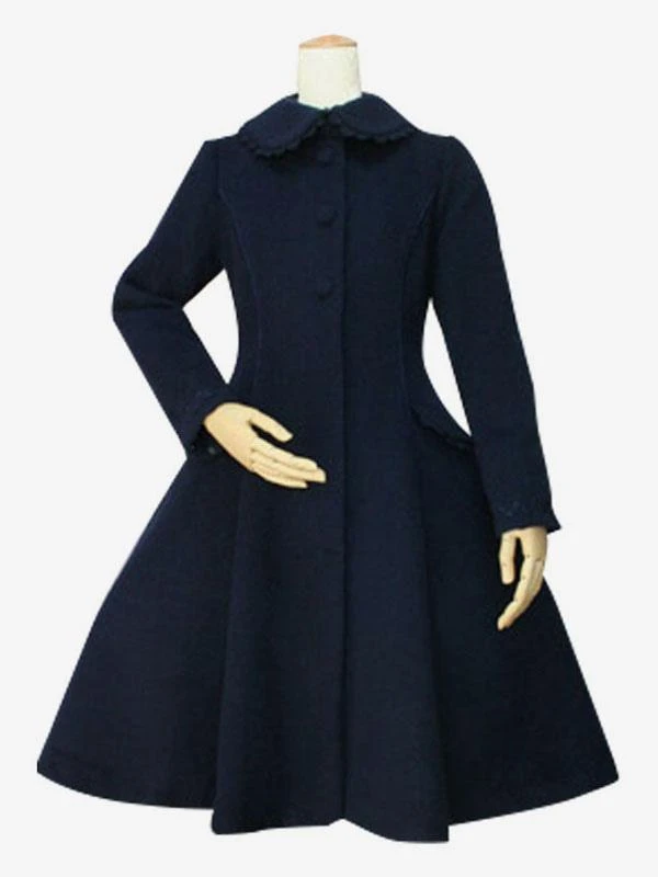 Lolitashow Sweet Lolita Coat Black Wool Turndown Collar Long Sleeve Slim Fit Detachable Lolita Cape Coat - Image 4