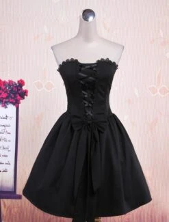 Lolitashow Punk Style Black Sleeveless Cotton Lolita One-Piece