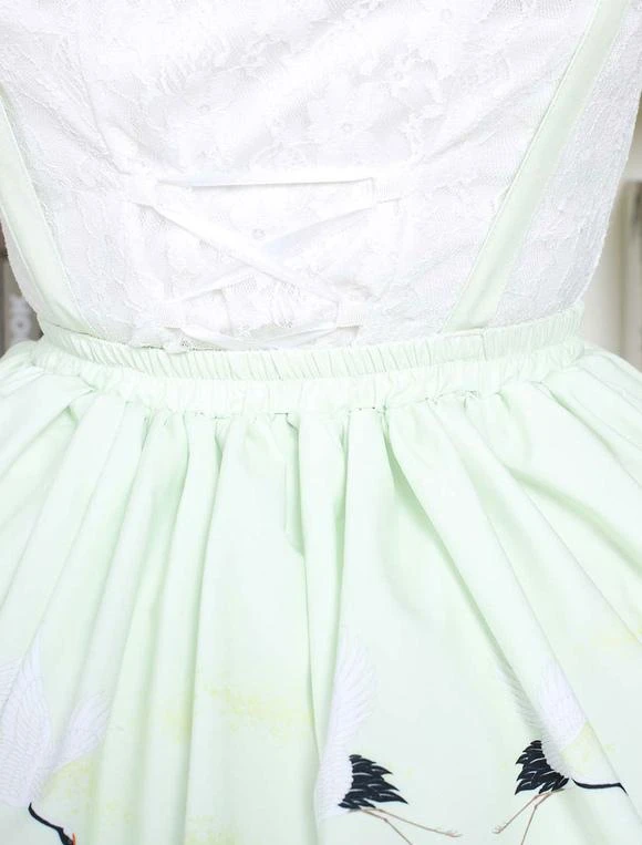 Lolitashow Sweet Lolita Dress In Light Green Printed Qi Lolita Suspender Skirt With White Lace Trim - Image 7