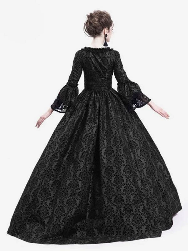 Victorian Dress Costume Prom Dress Long Gothic Trumpet Long Sleeves Black Ball Gown Square Neckline Victorian Era Clothing With Hat Retro Costumes Halloween - Image 2