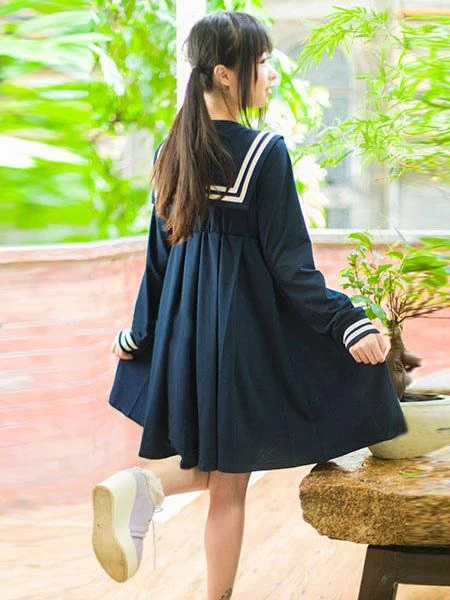 Lolita Sailor One Peice Dress Long Sleeve Spring Summer Dress - Image 2