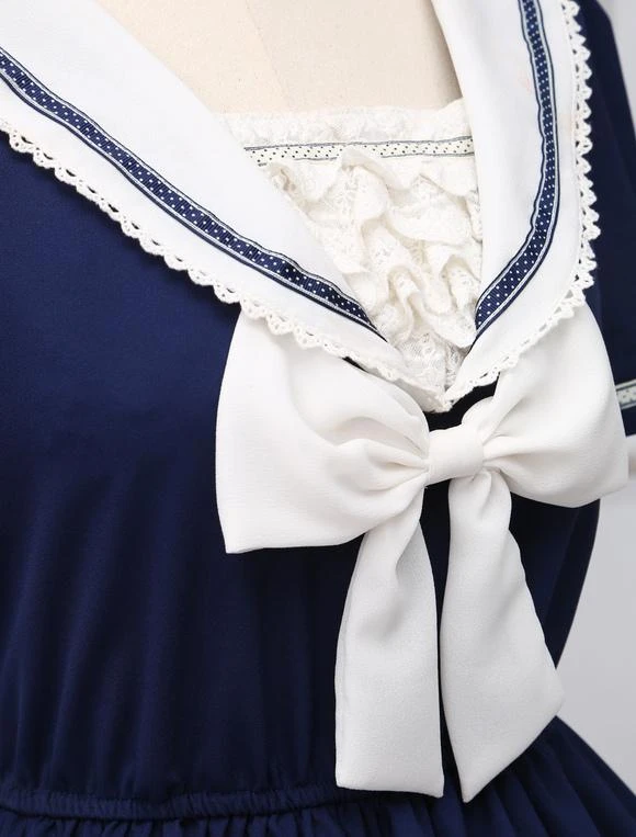 Sweet Lolita Dress Sailor Style Girl Asibuto Penta OP Lolita One Piece Dress - Image 6