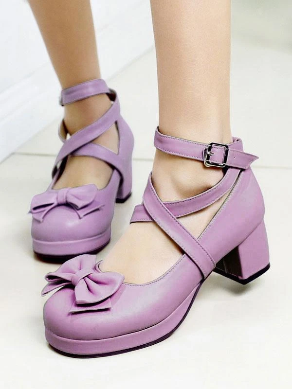 Sweet Lolita Shoes Bows PU Leather Chunky Heel Lolita Shoes - Image 3
