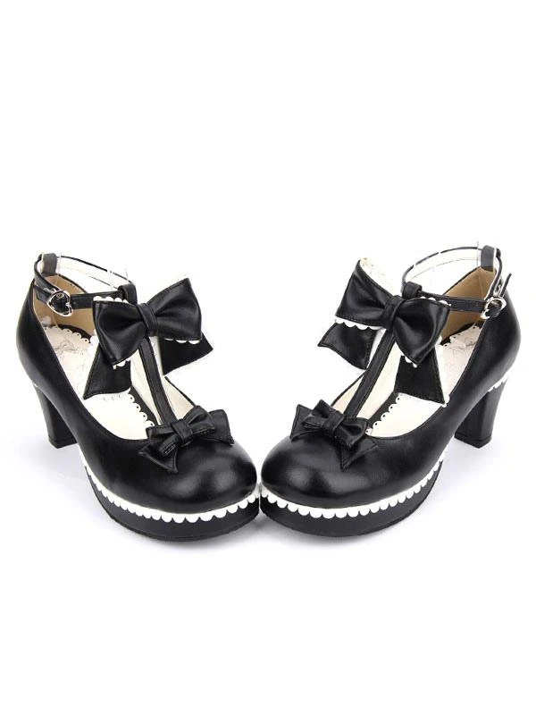 Lolitashow Sweet Lolita Shoes White Round Toe Cone Heel T Strap Lolita Shoes - Image 9