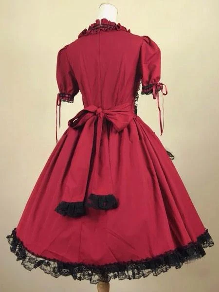 Lolitashow Burgundy Layered Cotton Gothic Lolita Dress For Women - Image 3