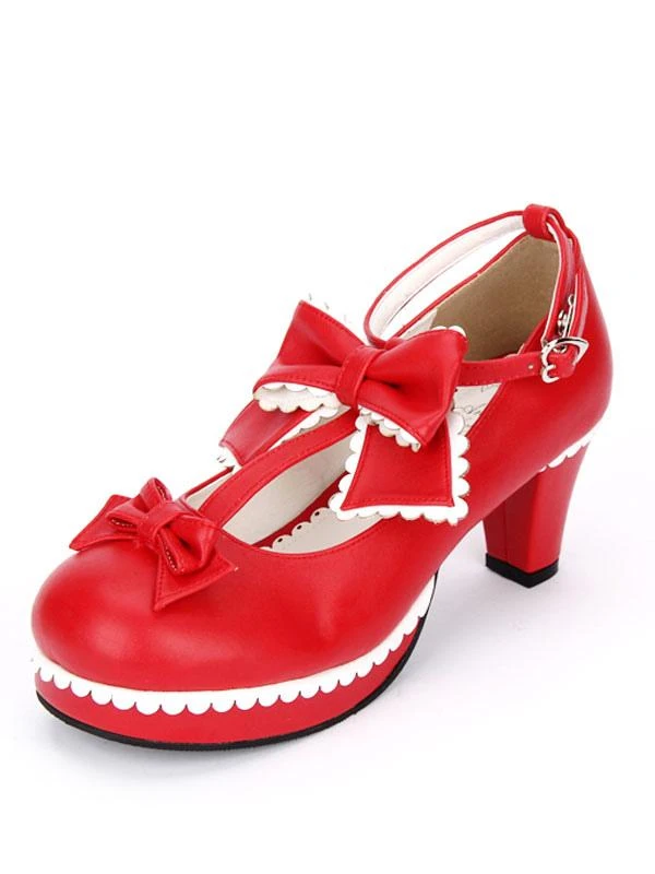 Lolitashow Sweet Lolita Shoes White Round Toe Cone Heel T Strap Lolita Shoes - Image 13