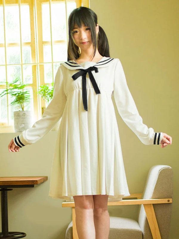 Lolita Sailor One Peice Dress Long Sleeve Spring Summer Dress - Image 5