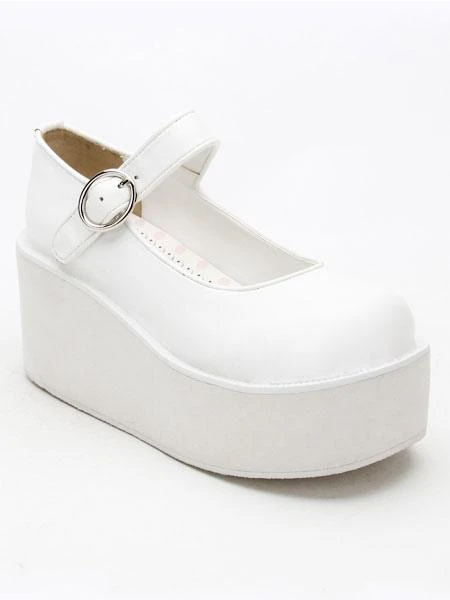 Lolitashow Sweet Lolita Shoes White Platform Wedge Ankle Strap Lovely Lolita Shoes - Image 6