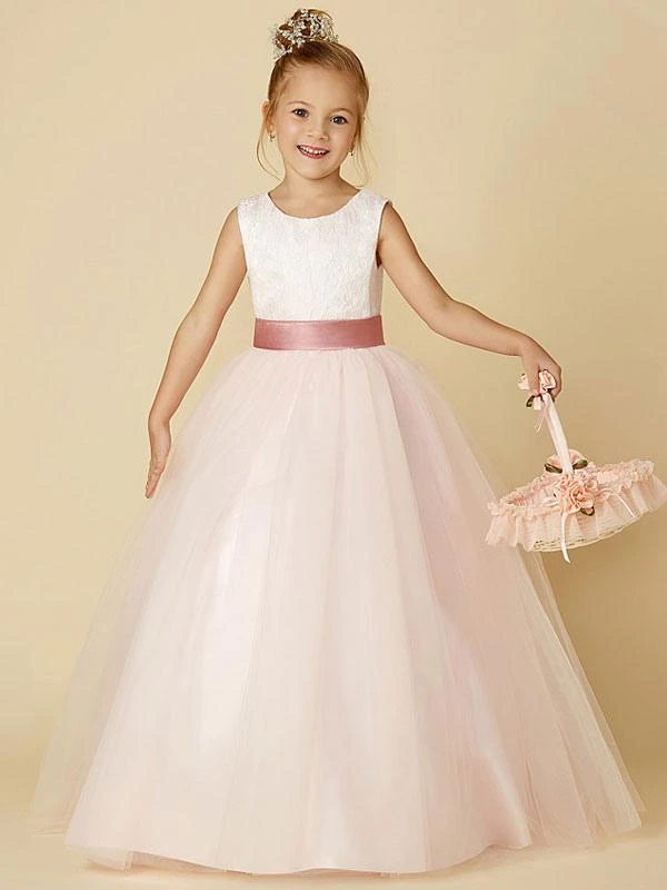 Flower Girl Dresses Jewel Neck Sleeveless Buttons Formal Ivory Kids Tulle Pageant Dresses Free Customization