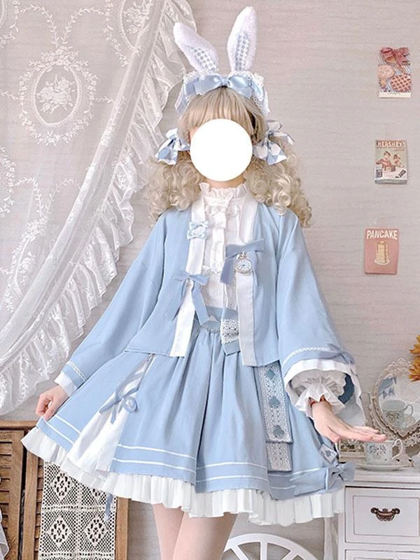 Kimono Lolita Skirt Ruffles Light Sky Blue Lolita Skirts - Image 3