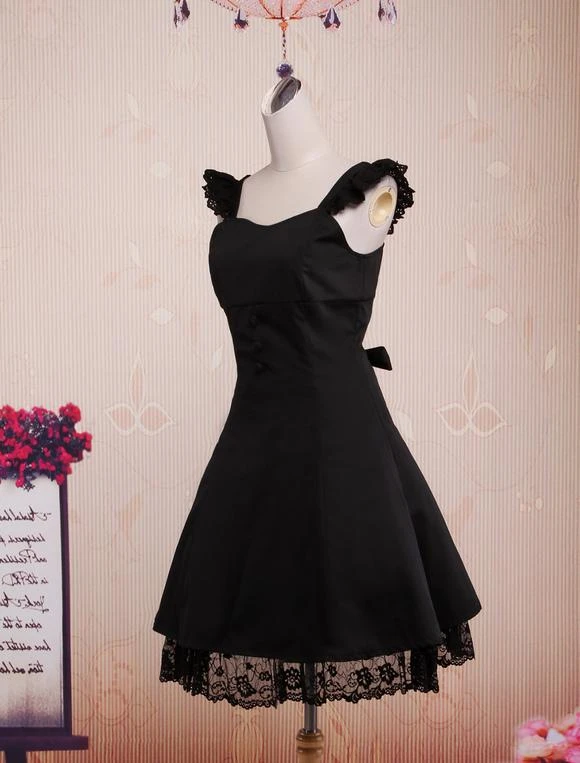 Lolitashow Classic Black Straps Neck Cotton Lolita Jumper Skirt - Image 2