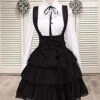 Black Cotton Straps Lolita Skirt Salopette Layered Ruffles